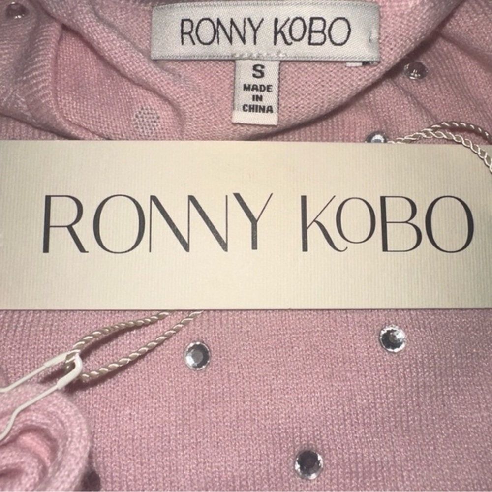 Ronny Kobo Chani Rhinestone Embellished Knit Bodysuit Ballet Pink Sz Small - Picture 3 of 5
